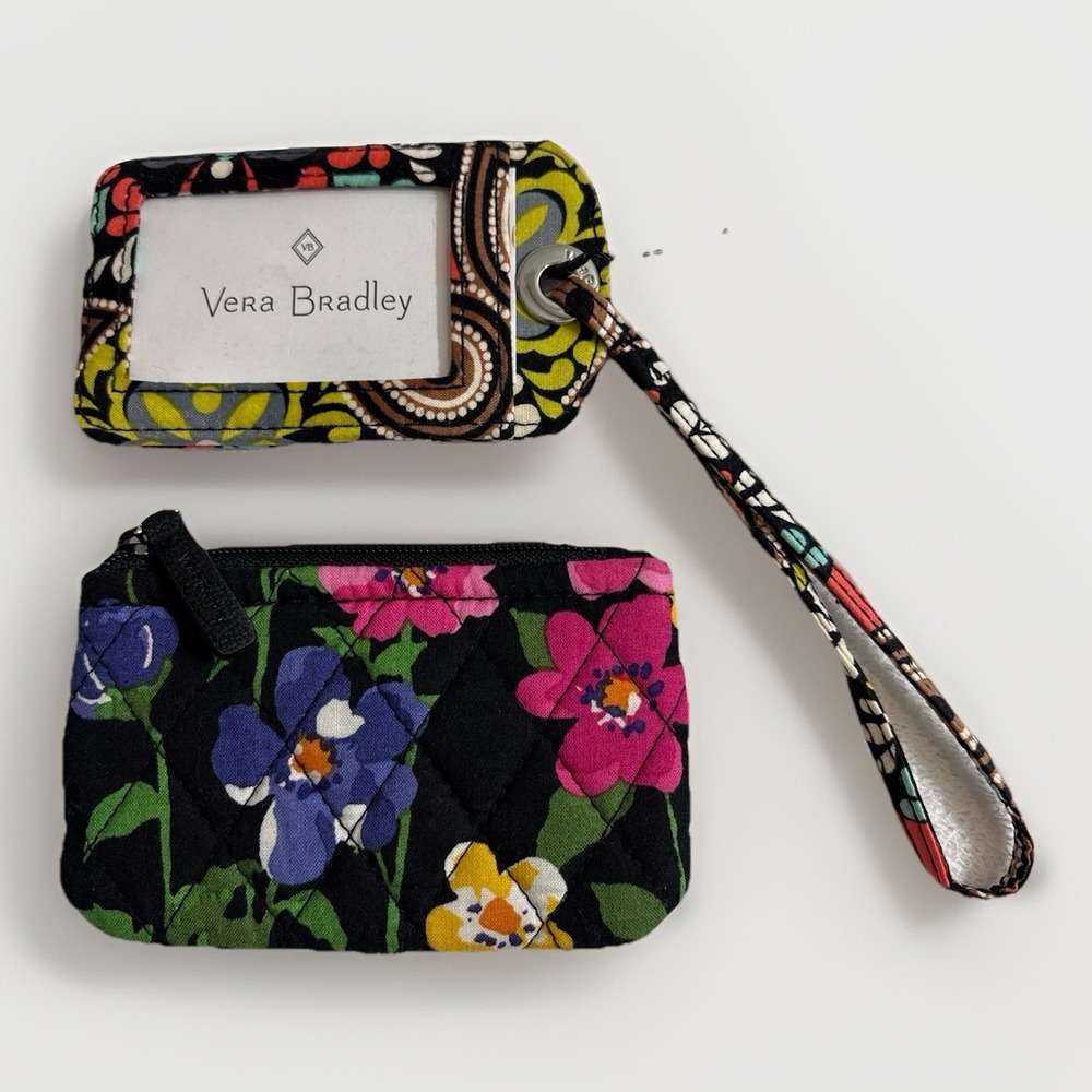 Vera‎ Bradley Quilted Luggage Tag & Coin Purse Set Floral Cotton NWOT